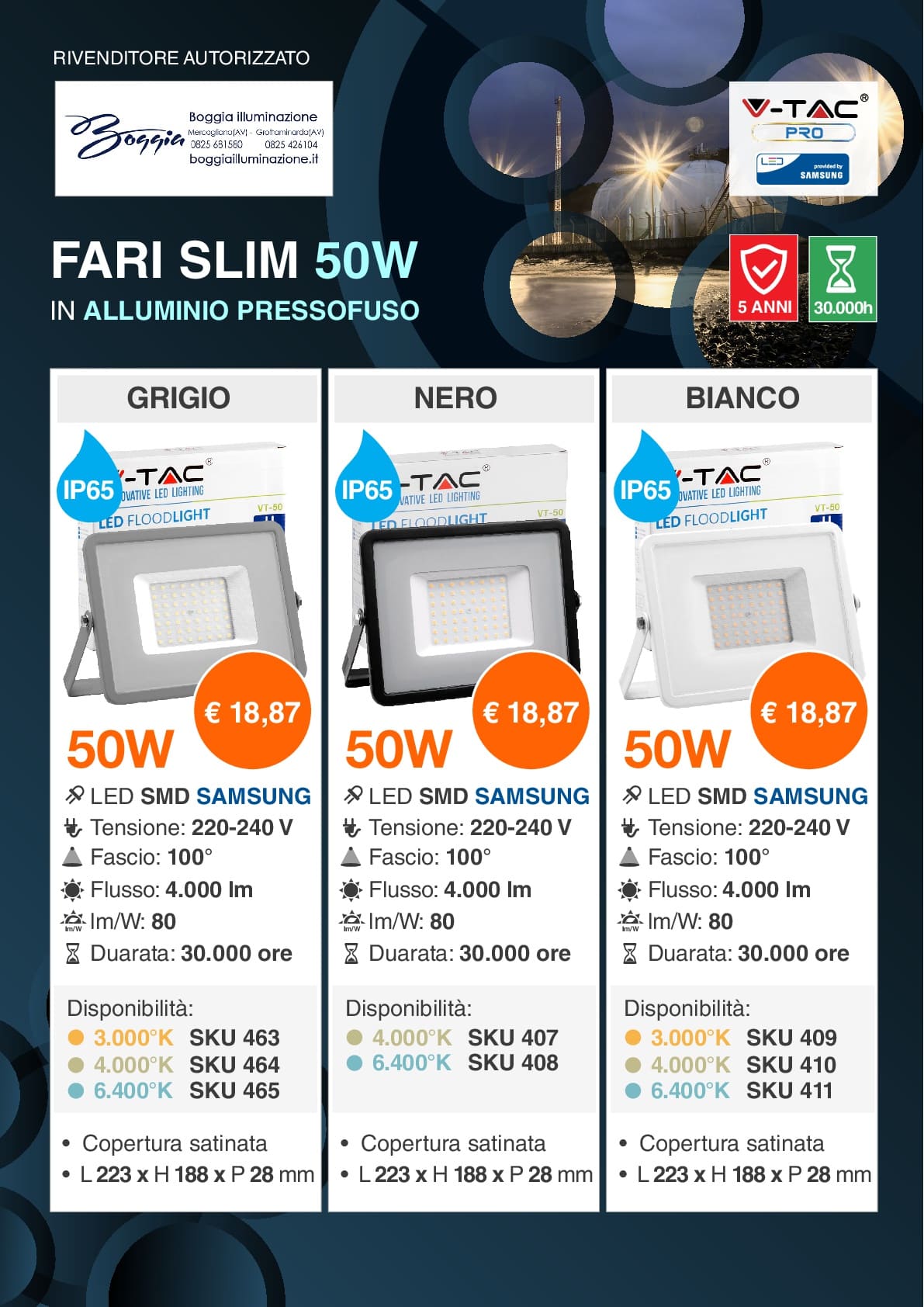 fari slim 50w alluminio